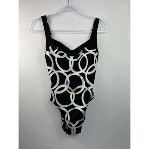 Anne Klein One Piece Swimsuit Women's Size 10 Black/White Geometric